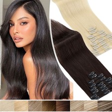 CLEARANCE 100 Human Hair Extensions Clip In Real Remy Wefts Extension Full Head