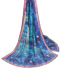 Sushila Vintage Pure Georgette Dupatta Green Blue Tie-Dye  Hand Work Long Stole