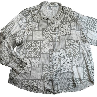 K Arnold Plus 3X Silk Blouse Patchwork Paisley Floral Button Down Shirt