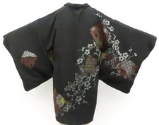 Japanese Vintage Haori Jacket Silk Black kimono made in japan eb-1327