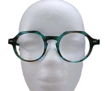 Modo Eco Eyeglass Frame C100 46-21 135 Geometric Green Stripe Artsy Round Modern