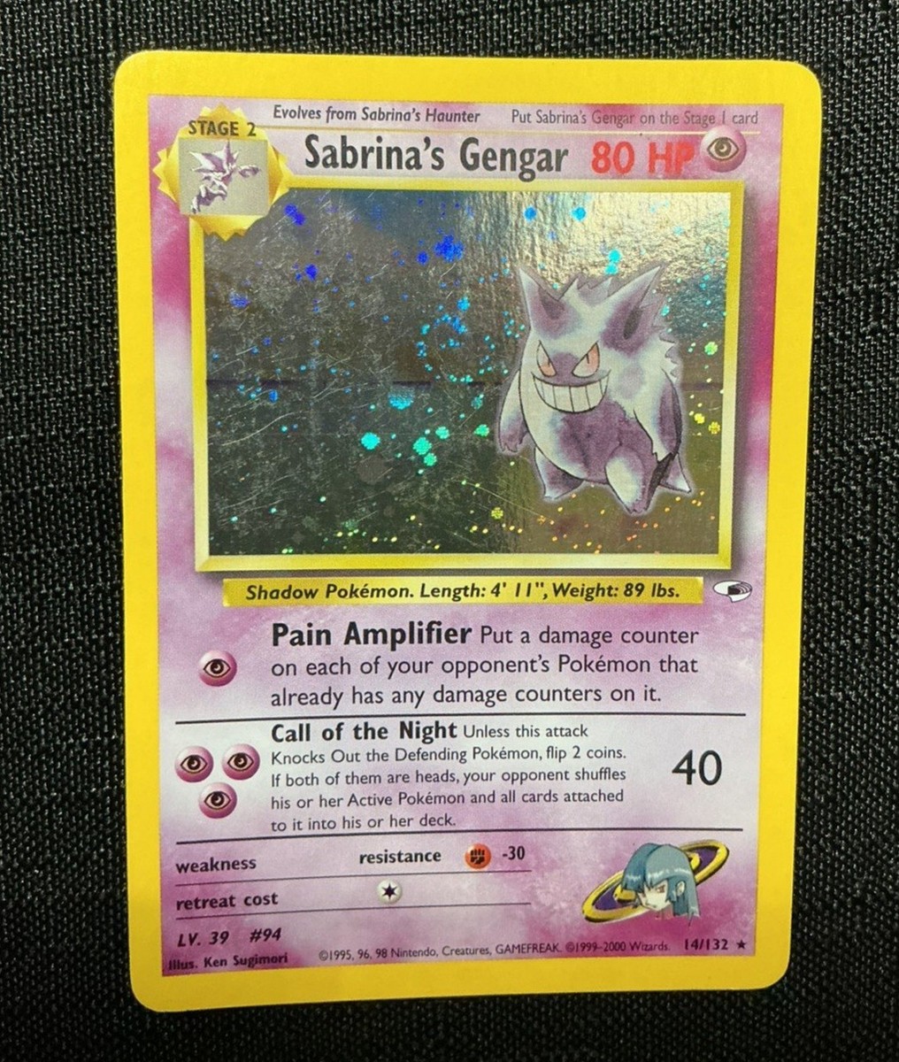 Pokemon Gengar Holo Gym Heroes Card Swirl 14/132 Sabrina's Gengar