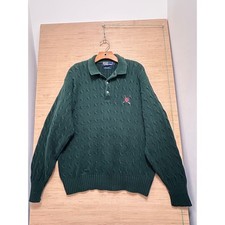 Polo Ralph Lauren Mens Green Cable Knit Golf Crest Sweater Size L