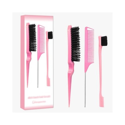 Pink Comb Set 3 piece, Slick Back Brush with Edge, styling comb for for middl...
