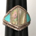 Vintage Ring tested 925 STERLING SILVER Size 7 Turquoise Abalone Shell lot y