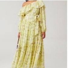 Women’s ASTR The Label Maxi Dress Green Long Sleeve Off Shoulder L Large Floral