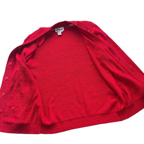 Seiberts Womens M Red Floral Beaded Sequin Knit Vintage Grandma Sweater Cardigan - Picture 14 of 23