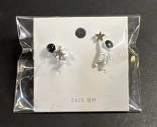 Asymmetrical 3D NASA Astronaut Spaceman Holding A Star Stud Earrings New On Card
