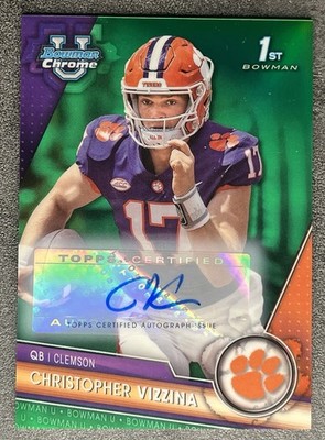 Christopher Vizzina 2023 Bowman Chrome Green Refractor Auto /99 RC Clemson QB