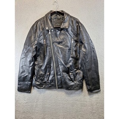 Marc Anthony Faux Leather Jacket Mens XL Black Moto Biker Streetwear Edgy Rocker