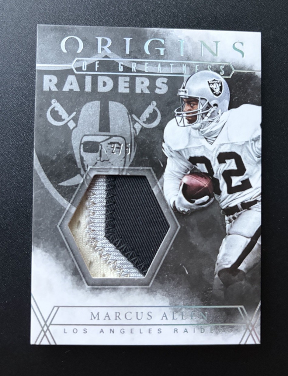 2016 Panini Origins of Greatness Marcus Allen GAME USED JERSEY 2/5 RAIDERS 3CLR