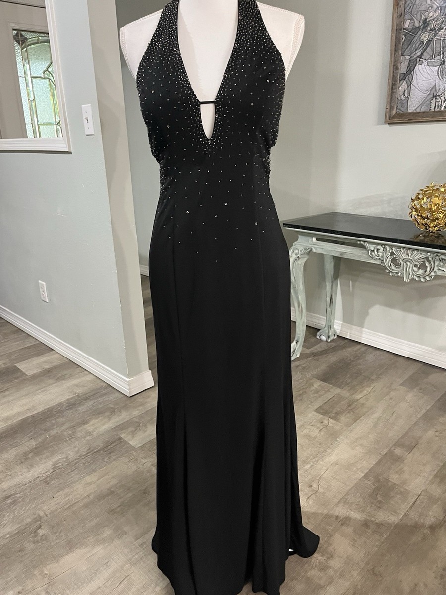 Niki Livas Black Beaded Halter Open Tie Back Lined Formal Occasion Dress  Size 8 | eBay