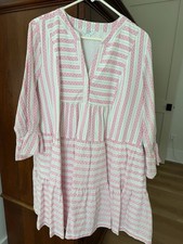 Crown & Ivy Women’s A-Line Striped V-Neck Tiered Ruffle Dress 3/4 L