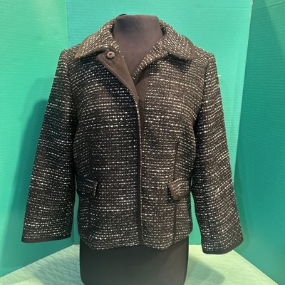 Talbots Petites 12 Black White Woven Tweed Suit Dinner Jacket Lined  NWT
