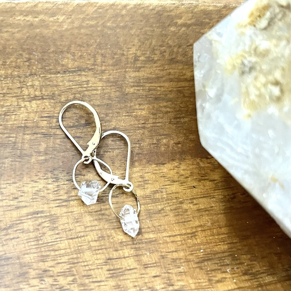 Authentic Herkimer 14K GF Hoop"Diamond" Quartz Drop Earrings Small Hoop - Image 2 of 4