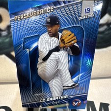 Topps Pristine 2025 CC Sabathia Yankees Perseverance Blue Refractor P-4 53/75