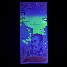 🇻🇪 Venezuela, 5 Bolivares Banknote 2018, P102 UNC Frog Currency Under UV Light