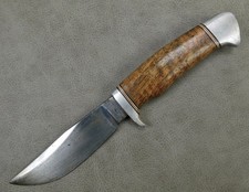 Custom Handmade Fixed Blade Bowie Knife Unmarked Curly Birch Camp Skinner