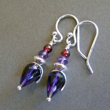 U C Sundance Amethyst  Rhodolite Garnet .925 Sterling Silver Gemstone Earrings