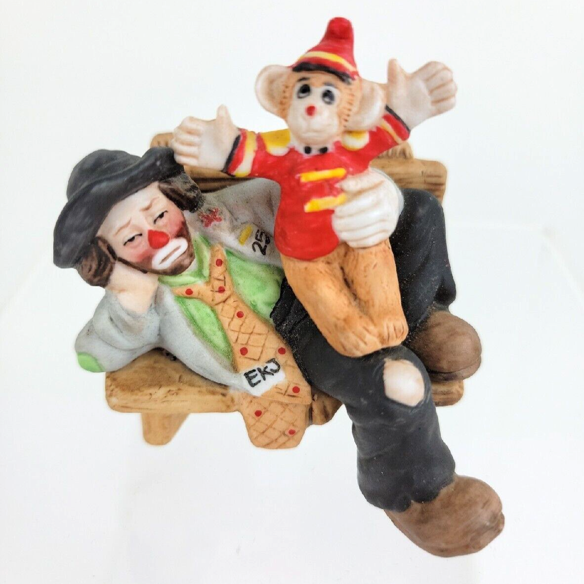 Emmett Kelly Jr Figurine Clown Sitting On Bench and Monkey Hobo