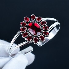 Red Garnet Gemstone Handmade 925 Sterling Silver Cuff Bangle Bracelet Jewelry