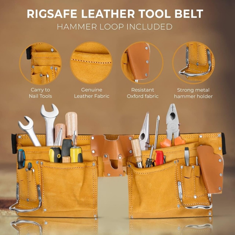 STRONGLAD 11-Pocket Carpenter Leather Tool Belt, Carpenters Tool Belts