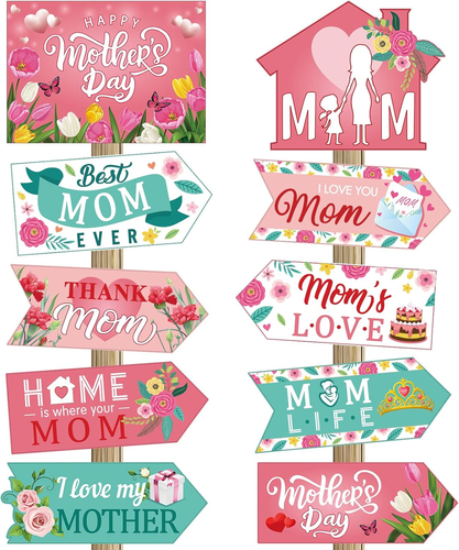 20 Pcs Mother'S Day Party Sign Happy Mother Day Decor Heart Flowers Party Suppli