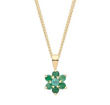 9ct Gold Emerald Cluster Pendant Necklace & 18 inch Gold Chain ~ UK Made