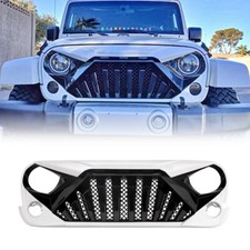 White Black Front Grille Wled Amber Lights For 2007-2018 Jeep Wrangler Jk Jku