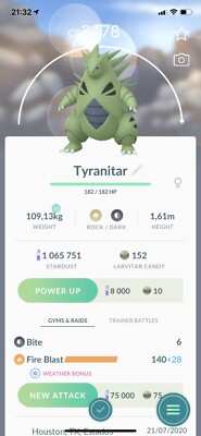 Tyranitar Pokemon Gen2 Go Lv30+ Pokémon Same day Not Shiny Johto