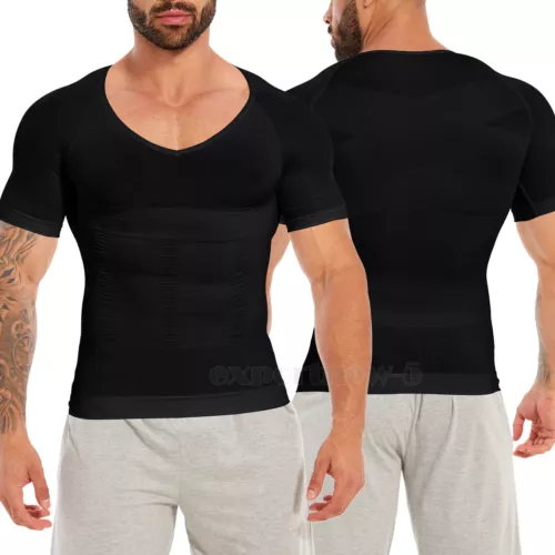 Mens T-shirt Shaper Male Tummy Compression Shapewear Fitness Waist Girdle Vest - Picture 27 of 47