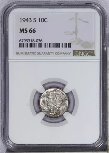 1943-S Mercury Dime 10c NGC MS66
