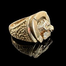 estate 14k yellow gold horseshoe w diamond horse head ring sz 5.75 6.8g