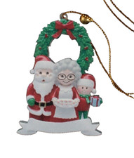 Christmas Personalized Tree Ornament Family of 3 with Wreath