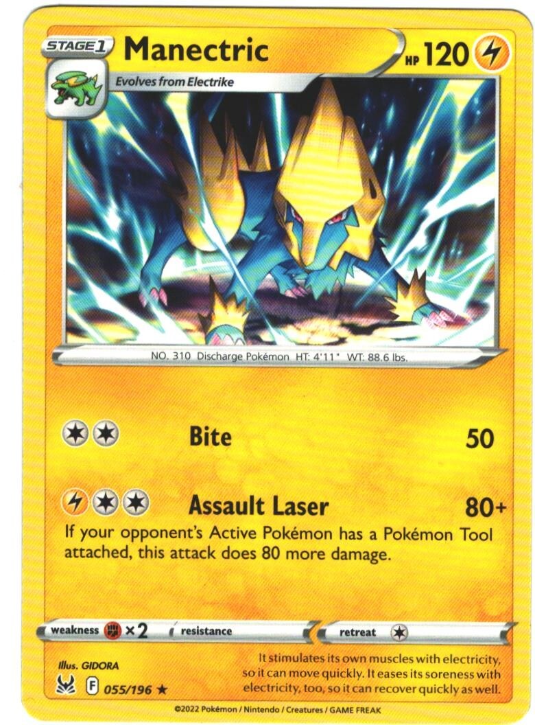 Manectric 55/196 Lost Origin Regular Rare Pokemon Card Pokémon TCG 055/196