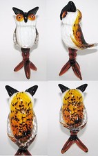  NEW MURANO STYLE GLASS GCA WHITE+AMBER+BLACK+YELLOW PAPERWEIGHT OWL FIGURINE