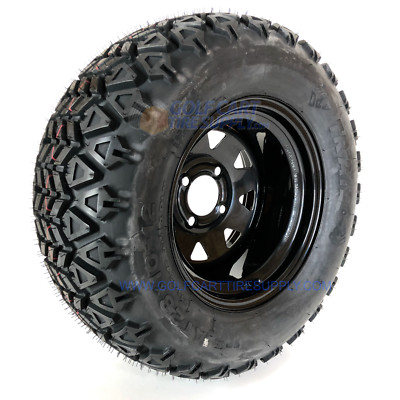 12'' BLACK STEEL GOLF CART WHEEL & 23x10.5-12 DOT ALL TERRAIN GOLF CART TIRES (4)