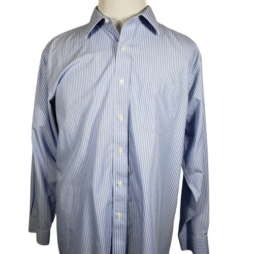 Brooks Brothers Dress Shirt Mens 17.5 Slim Fit Long Sleeve Button Up Blue Stripe - Picture 3 of 11