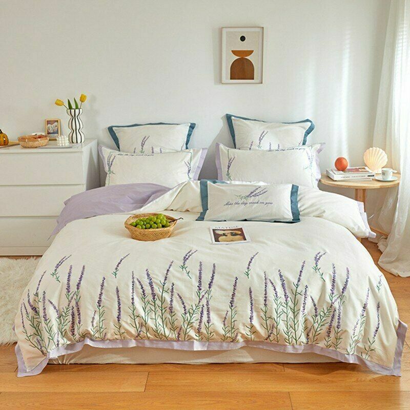 Lavender Flower Embroidery Duvet 4Pcs 