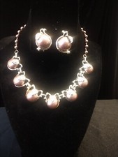 Metallic Brown Necklace Clip Earrings Set Unmarked