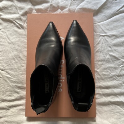 Designer Acne Studios Black Leather Jensen Ankle Boots, Size EU 37