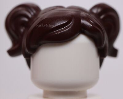 Lego Dark Brown Minifig Headgear Female Hair Parted Two Pigtails Hole on Top