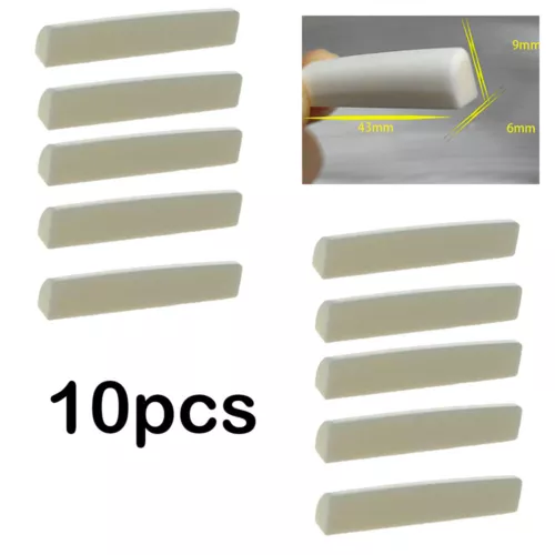 10PCS White Unslotted Bone Nut Saddle Bridge 43x6x9mm Guitar Luthier DIY