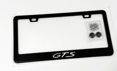 1x Reflective GTS BLACK Metal License Plate Frame Tag Cover + Screw Caps