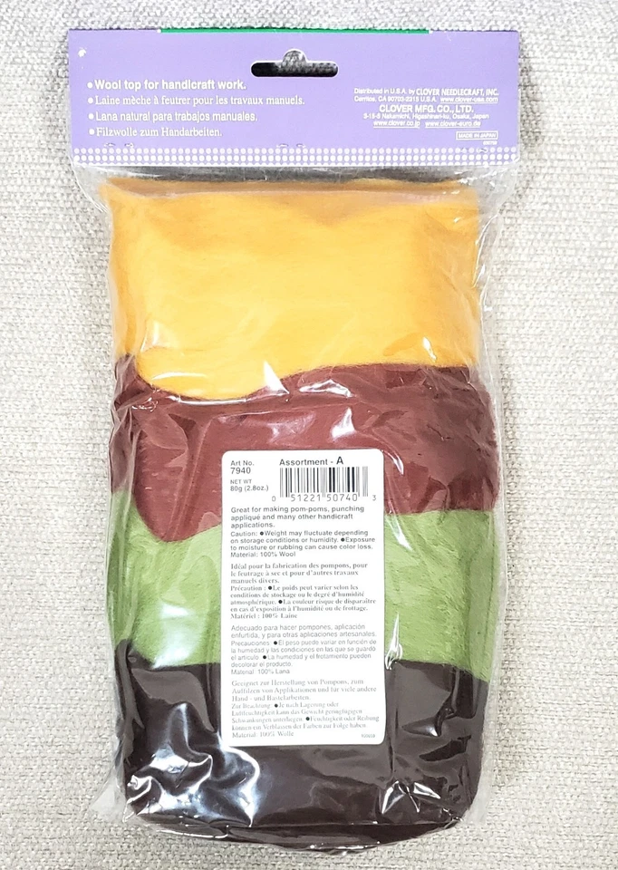 Clover NATURAL WOOL ROVING Assortment A Needle FELTING NEW Gold Rust Green Brown - Image 2 of 2