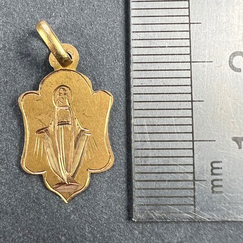 French Virgin Mary 18K Yellow Gold Antique Engraved Charm Pendant Medal - Picture 9 of 14