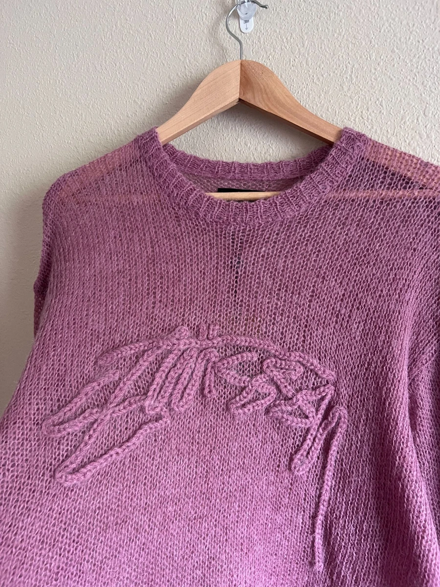 Stussy Loose Knit Logo Sweater - Size XL - Mauve Pink - Brand New
