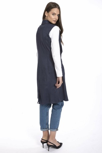 JAYLEY Navy Faux Suede Long Length Gilet One Size - Picture 6 of 6