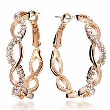 Women18K Rose White Yellow Gold Filled Crystal Hoop Earrings 045USEVE
