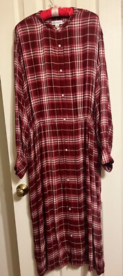 Treasure & Bond Red Plaid Boyfriend MIDI Shirt Dress Long Sleeve Size Medium. 
